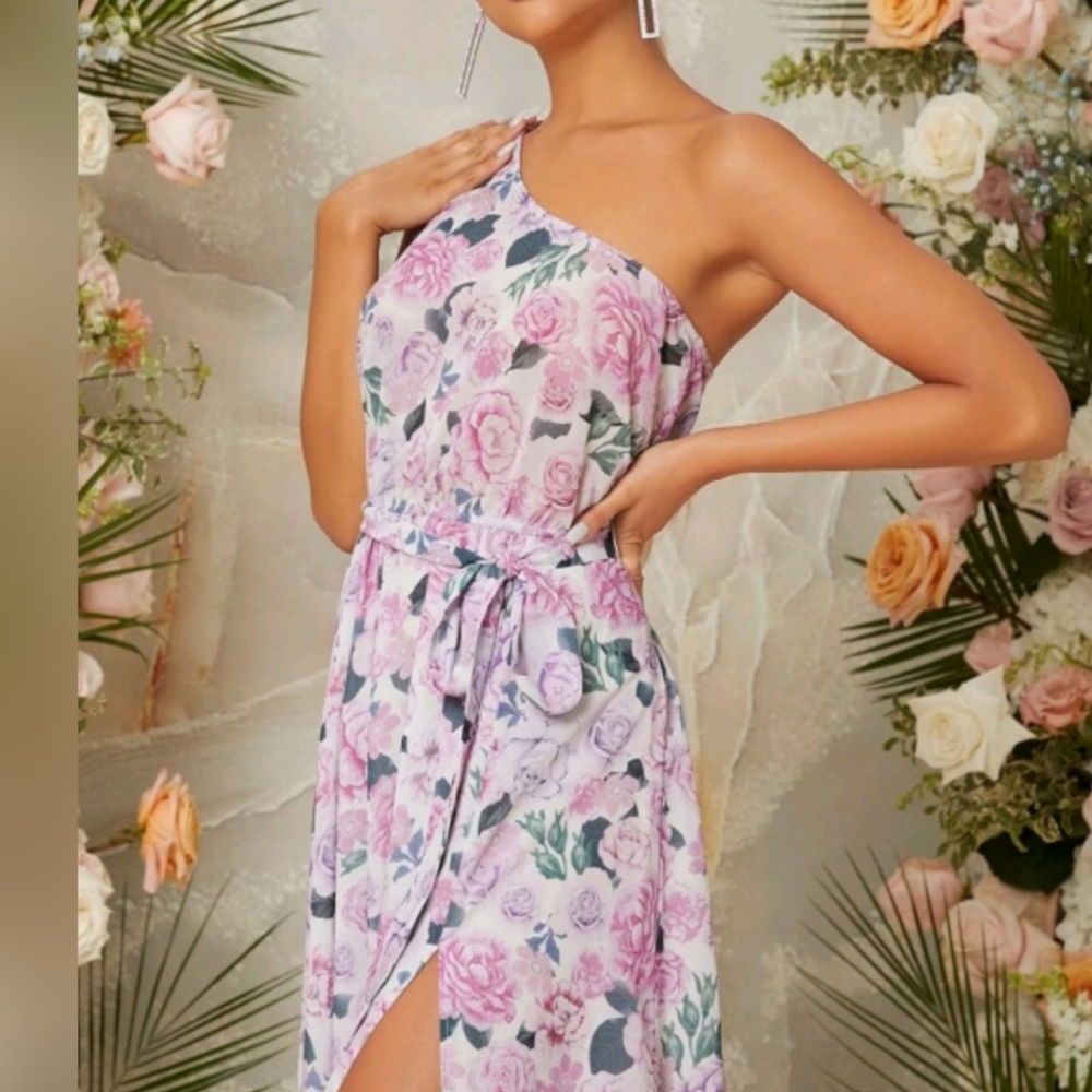 Purple Floral One Shoulder Maxi Dress Size 2 & 12 NWOT - Picture 2 of 7